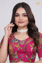Pink Printed Viscose Blouse with Embroidered Work