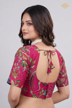 Pink Printed Viscose Blouse with Embroidered Work
