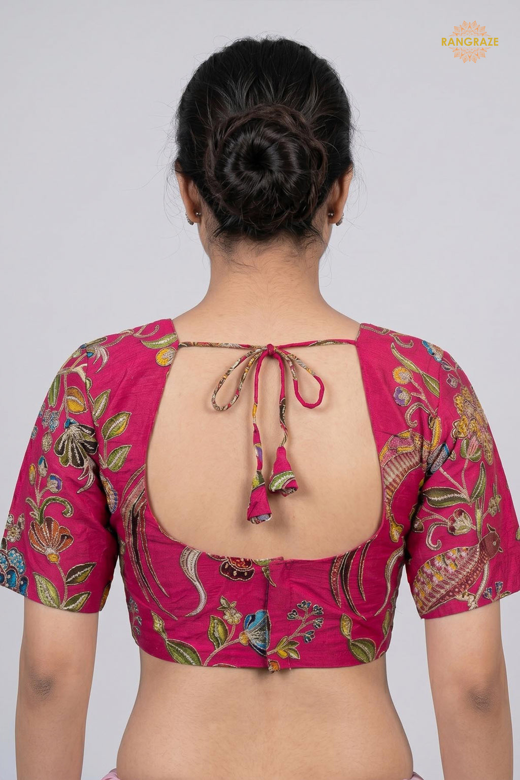Pink Printed Viscose Blouse with Embroidered Work