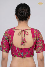 Pink Printed Viscose Blouse with Embroidered Work