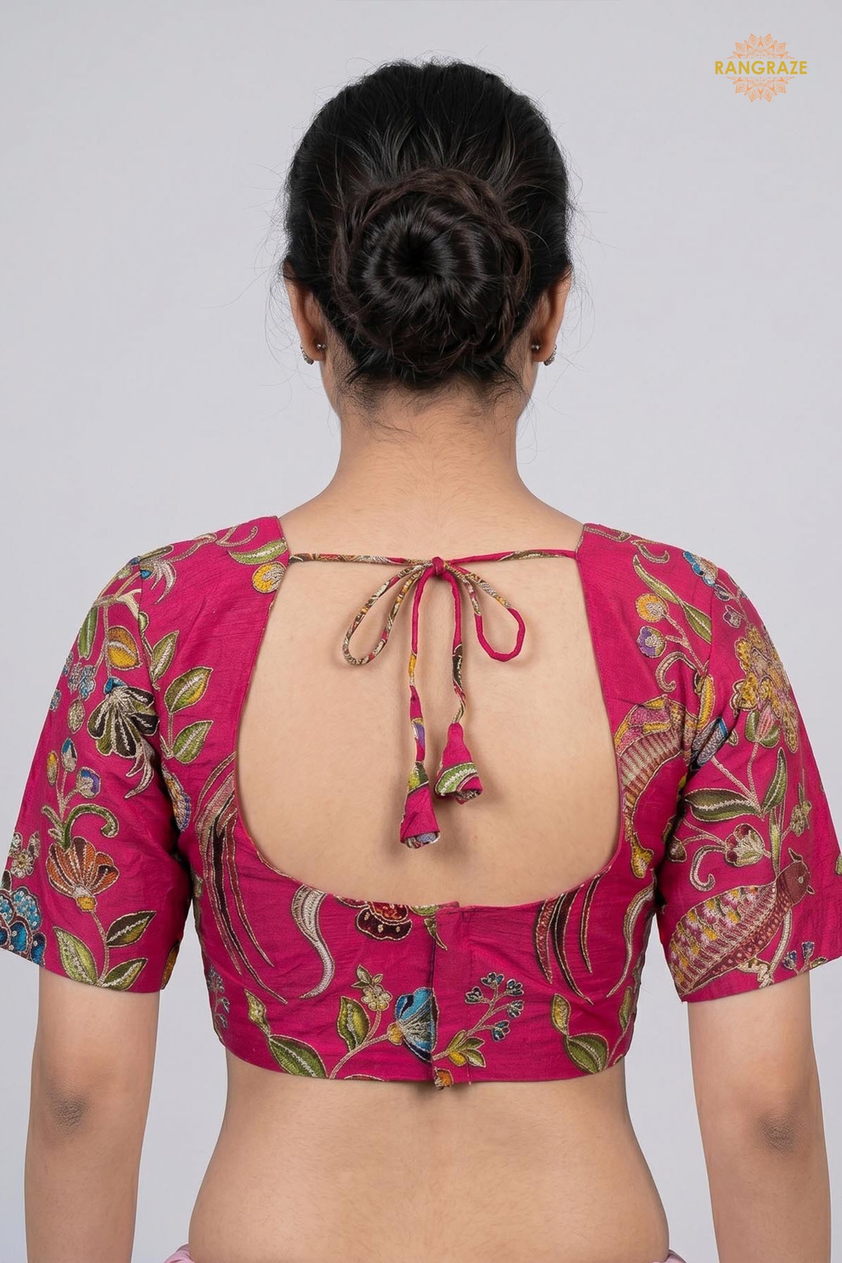 Pink Printed Viscose Blouse with Embroidered Work