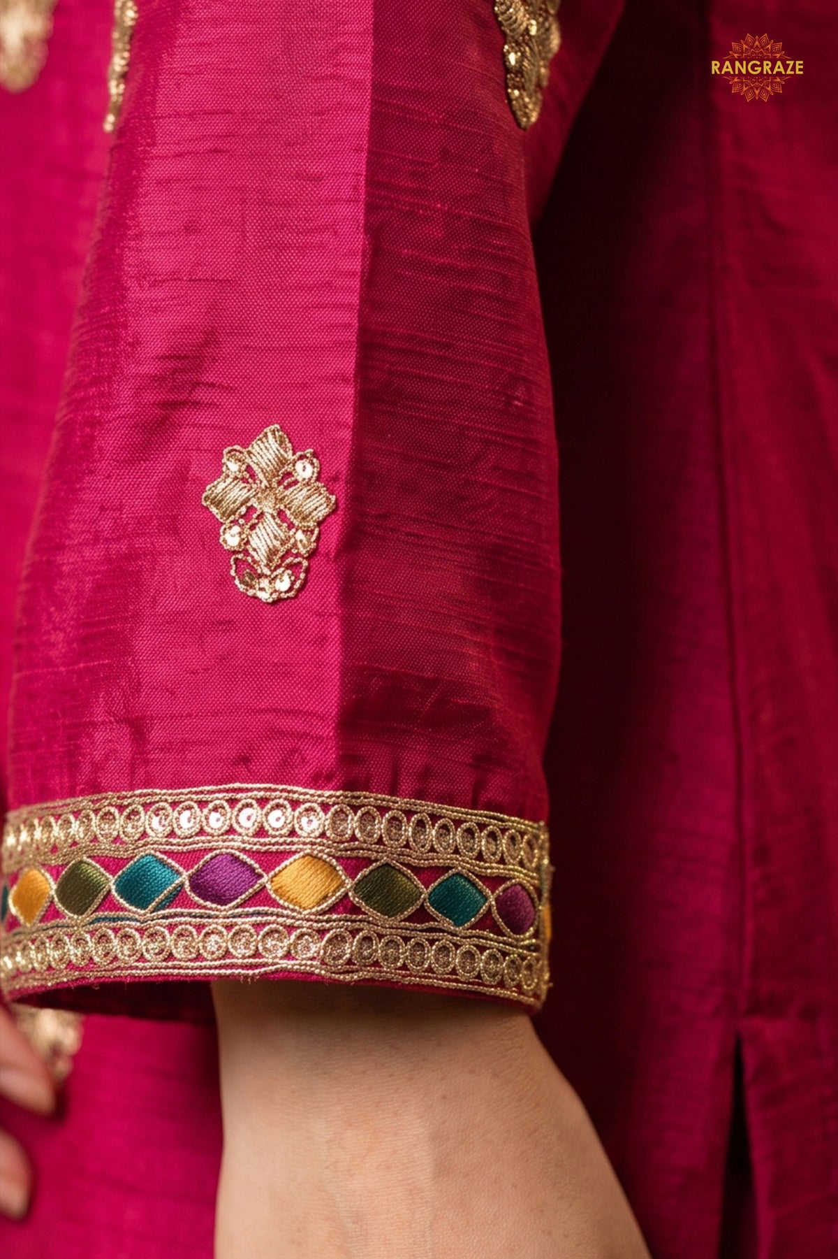 Pink Readymade Embroidered Chinon Sharara Suit