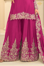 Pink Stitched Embroidered Chinon Suit
