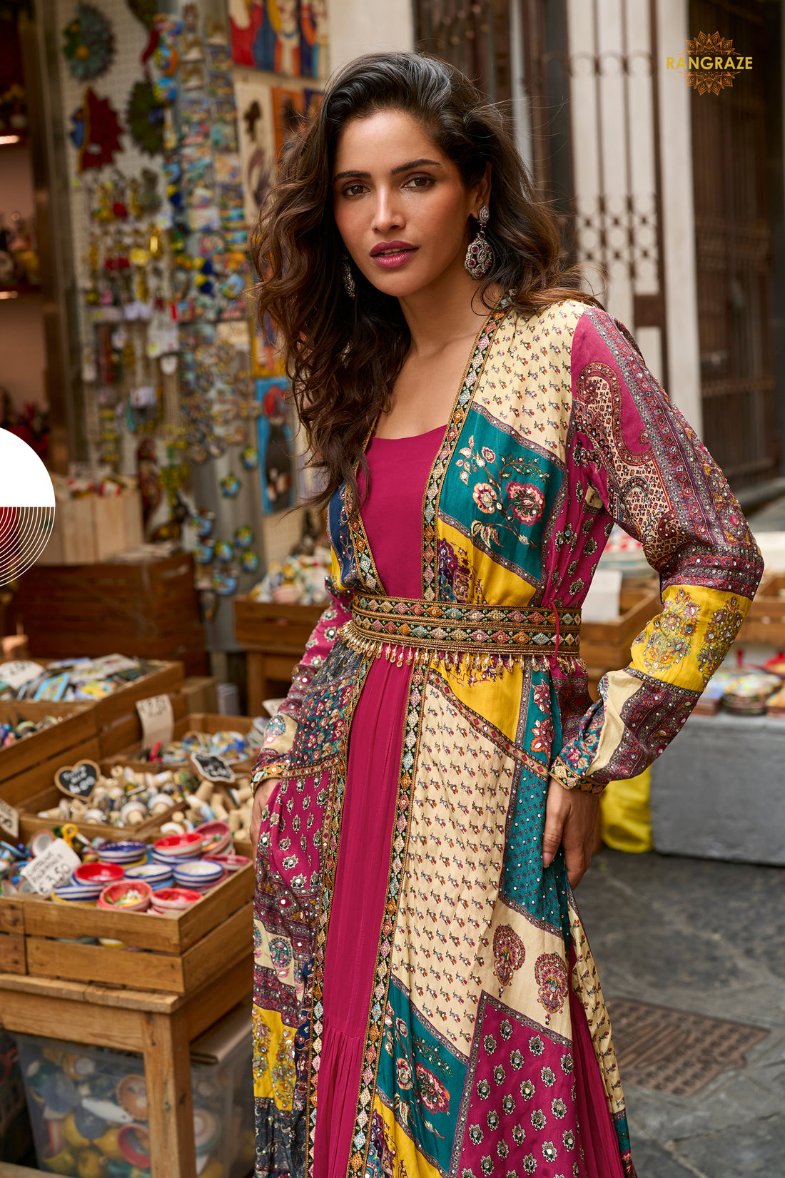 Pink Stitched Georgette Silk Gown with Shrug