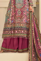 Pink Stitched Aari Work Crepe Palazzo Suit