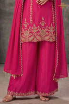 Pink Stitched Beads Work Chinnon Palazzo Suit