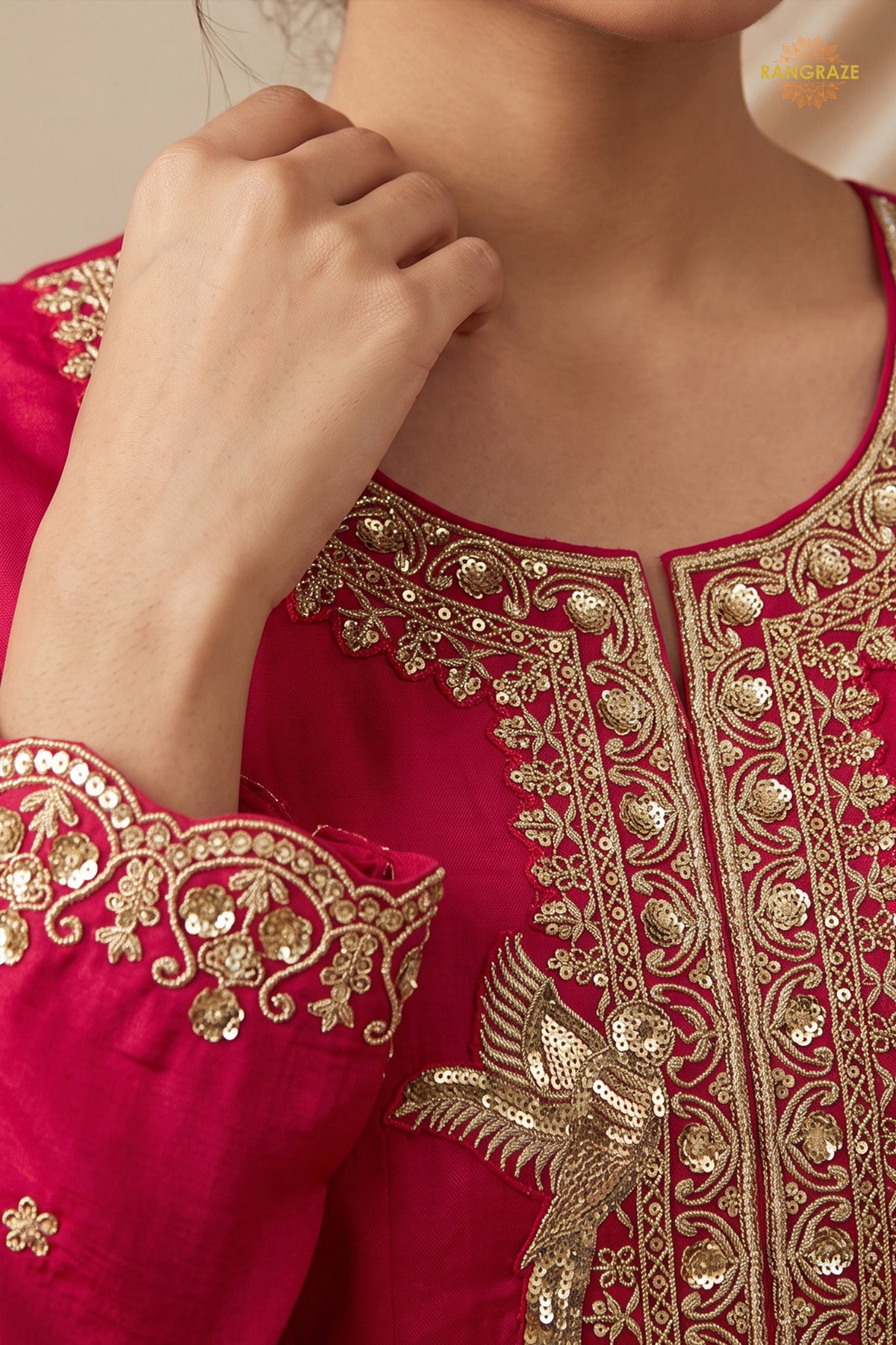 Pink Stitched Embroidered Silk Anarkali Suit