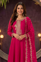 Pink Stitched Embroidered Silk Anarkali Suit