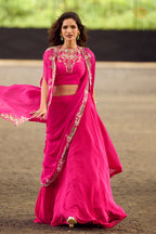 Pink Stitched Embroidered Skirt Set With Shrug