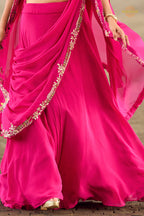 Pink Stitched Embroidered Skirt Set With Shrug