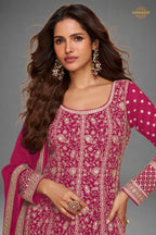Pink Stitched Georgette Gown with Dupatta