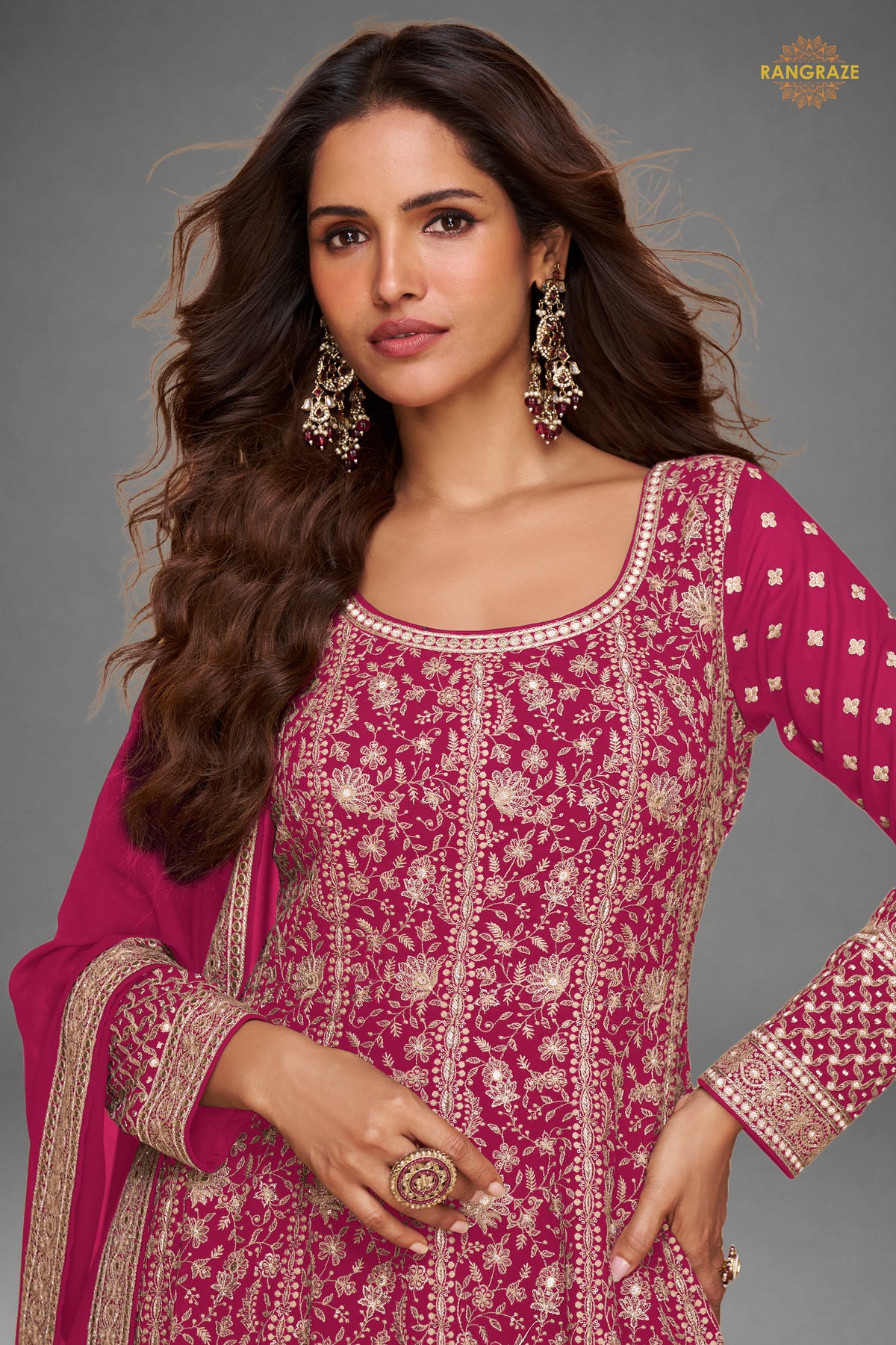 Pink Stitched Georgette Gown with Dupatta