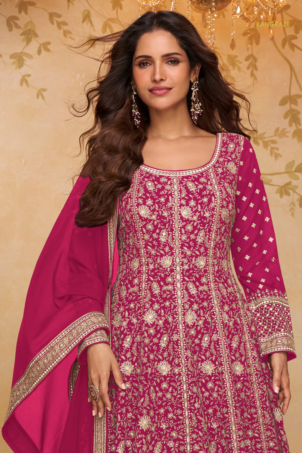 Pink Stitched Georgette Gown with Dupatta