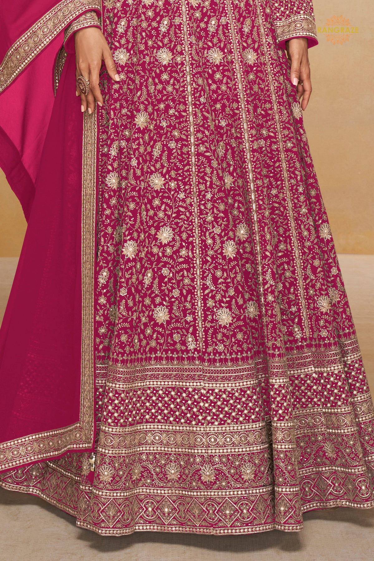 Pink Stitched Georgette Gown with Dupatta
