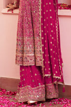 Pink Stitched Heavy Work Chinon A-line Suit