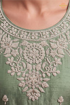 Pista Green Readymade Bead Work Chinon Palazzo Suit