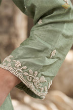 Pista Green Readymade Bead Work Chinon Palazzo Suit