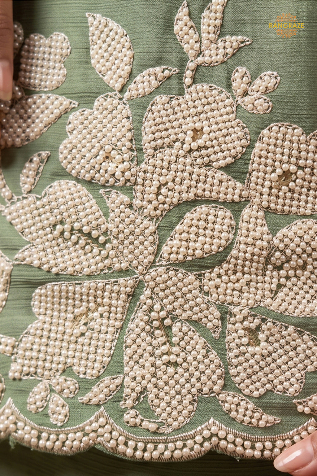 Pista Green Readymade Bead Work Chinon Palazzo Suit