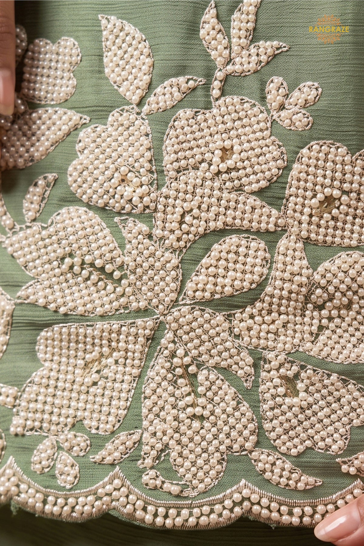 Pista Green Readymade Bead Work Chinon Palazzo Suit
