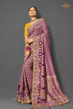 Plum Purple Embroidered Bandhej Georgette Saree