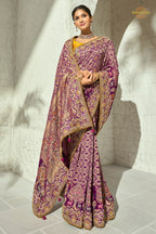 Plum Purple Embroidered Bandhej Georgette Saree