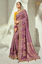 Plum Purple Embroidered Bandhej Georgette Saree