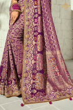 Plum Purple Embroidered Bandhej Georgette Saree