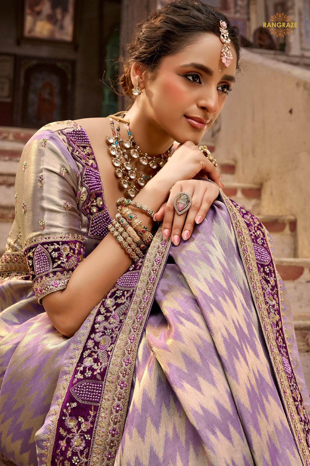 Plum Purple Embroidred Fancy Silk Saree