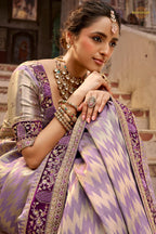 Plum Purple Embroidred Fancy Silk Saree