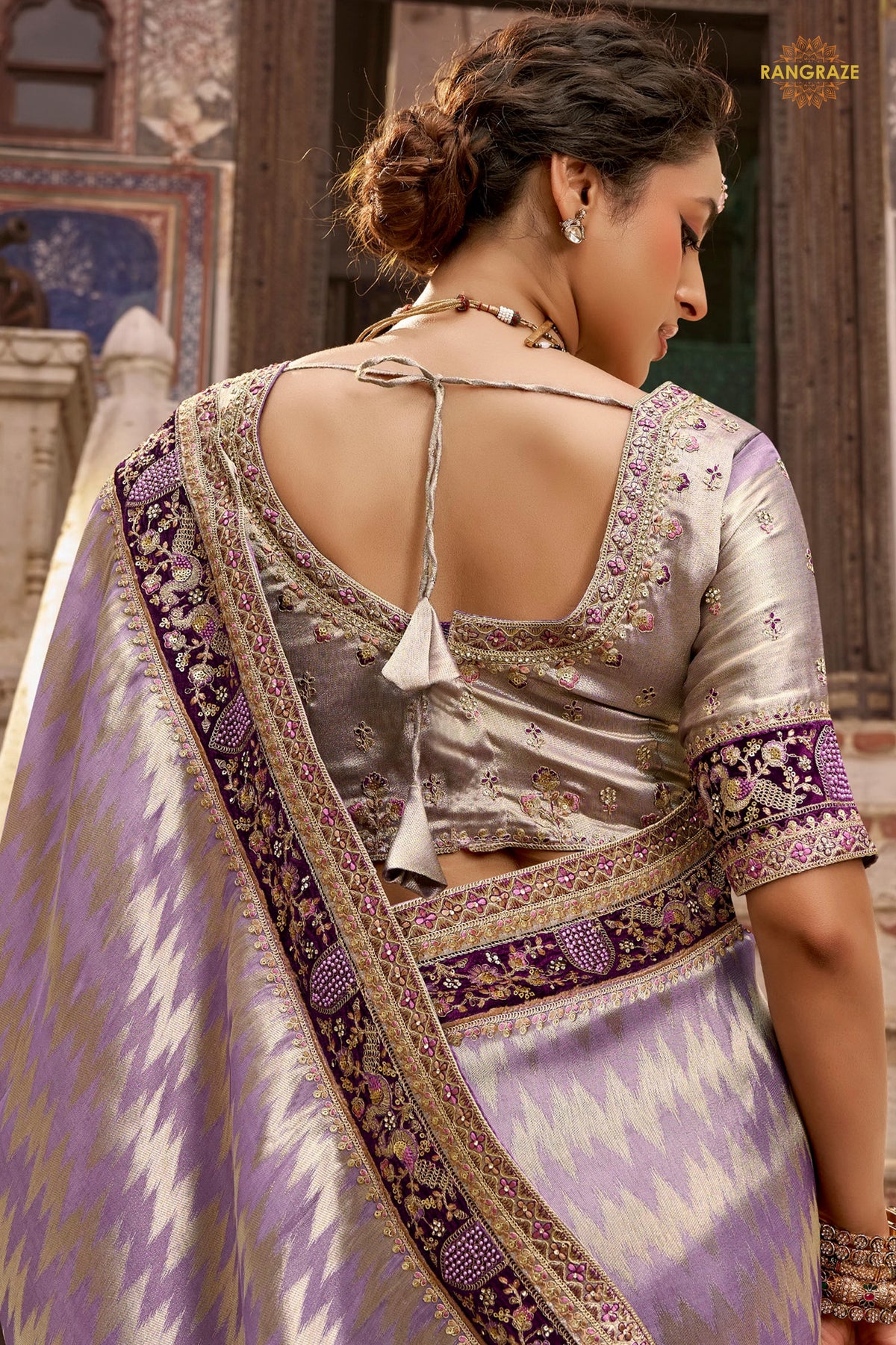 Plum Purple Embroidred Fancy Silk Saree