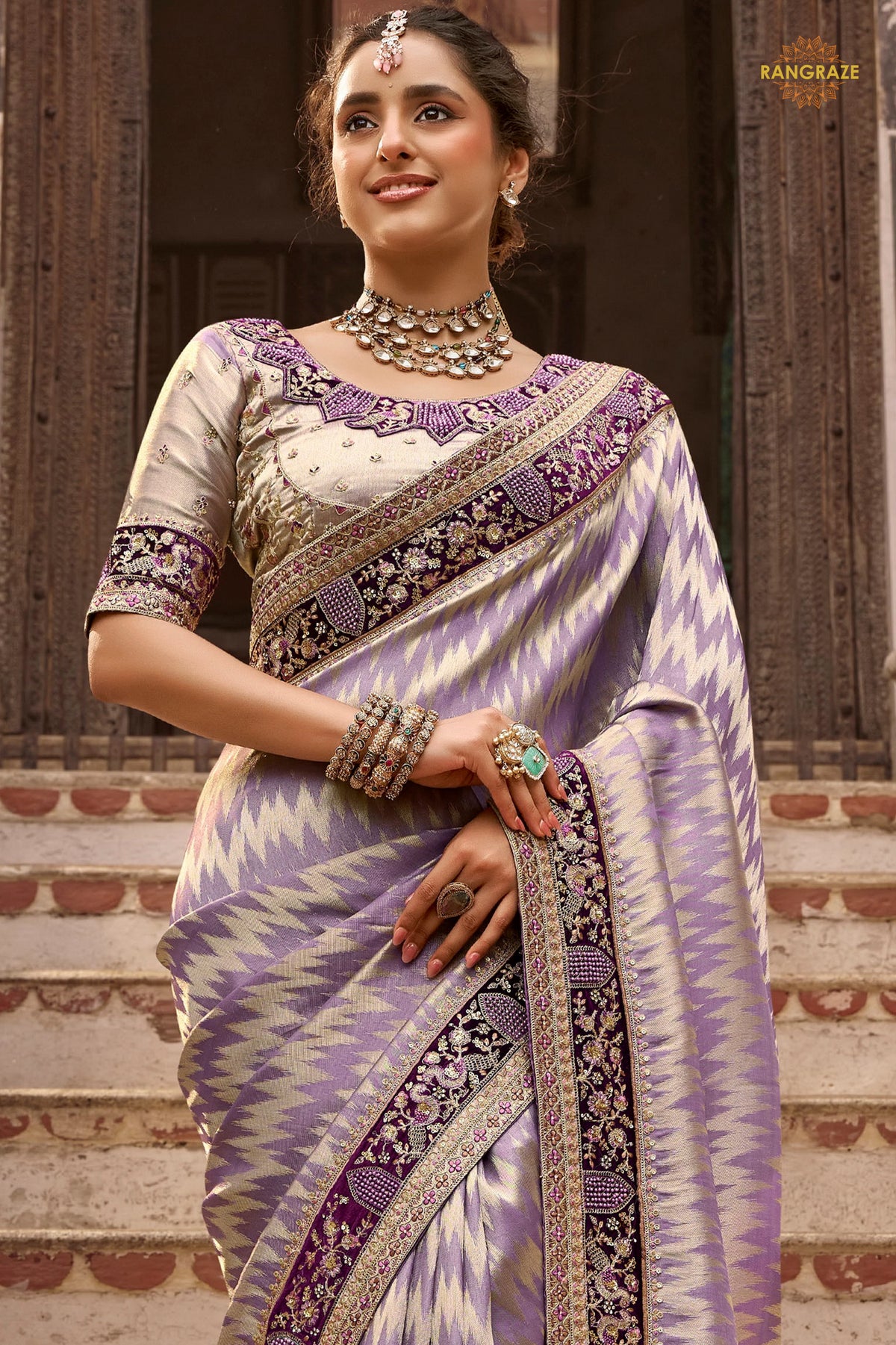 Plum Purple Embroidred Fancy Silk Saree