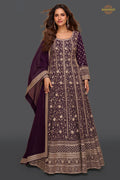 Plum Purple Stitched Georgette Gown with Dupatta