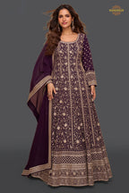 Plum Purple Stitched Georgette Gown with Dupatta