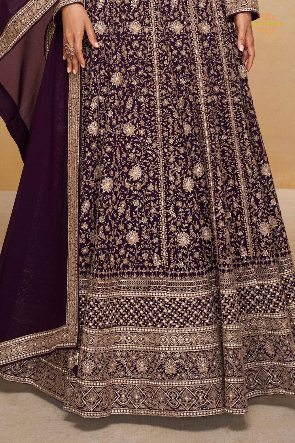 Plum Purple Stitched Georgette Gown with Dupatta