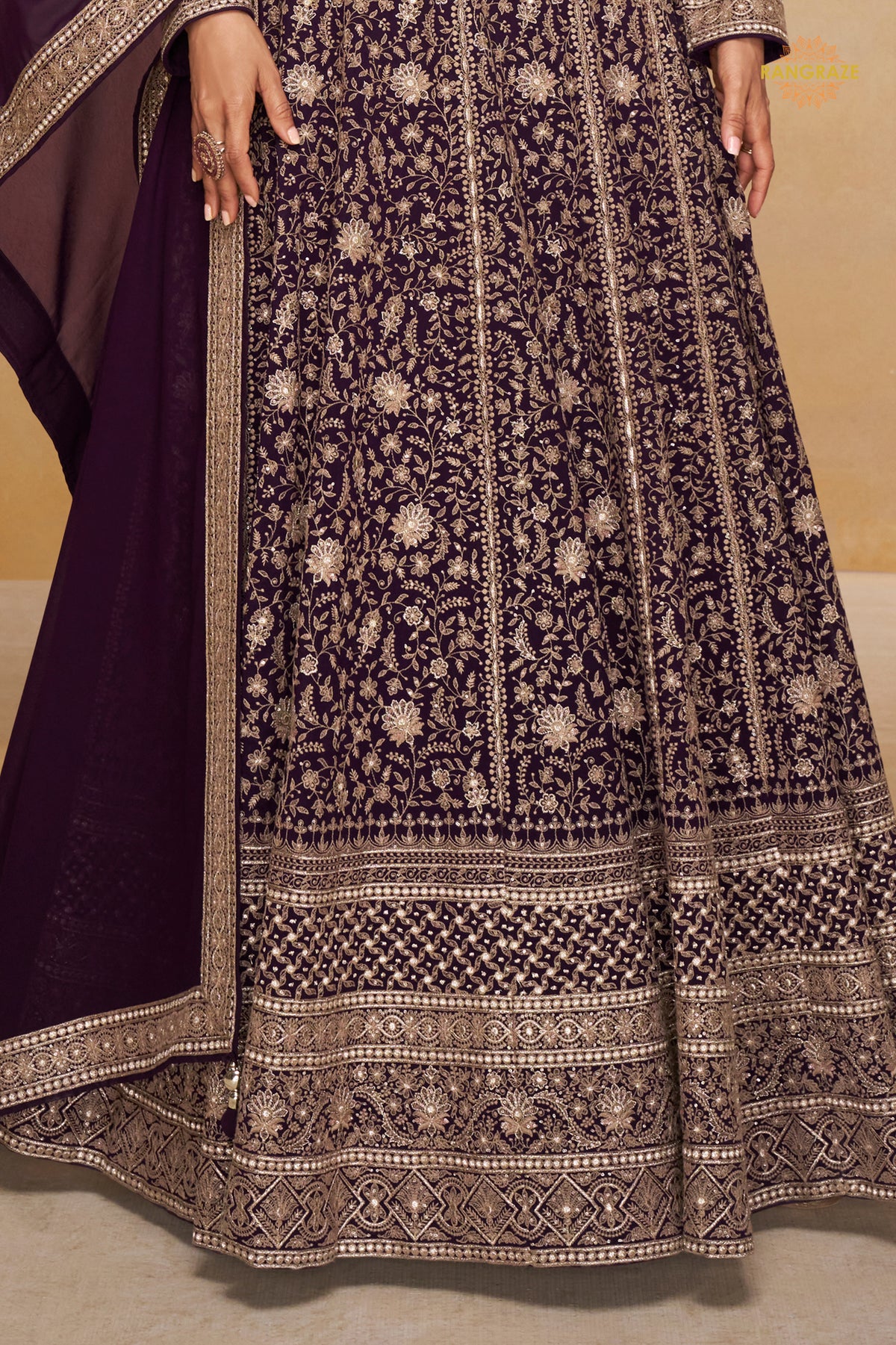 Plum Purple Stitched Georgette Gown with Dupatta