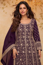 Plum Purple Stitched Georgette Gown with Dupatta