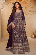Plum Purple Stitched Georgette Gown with Dupatta