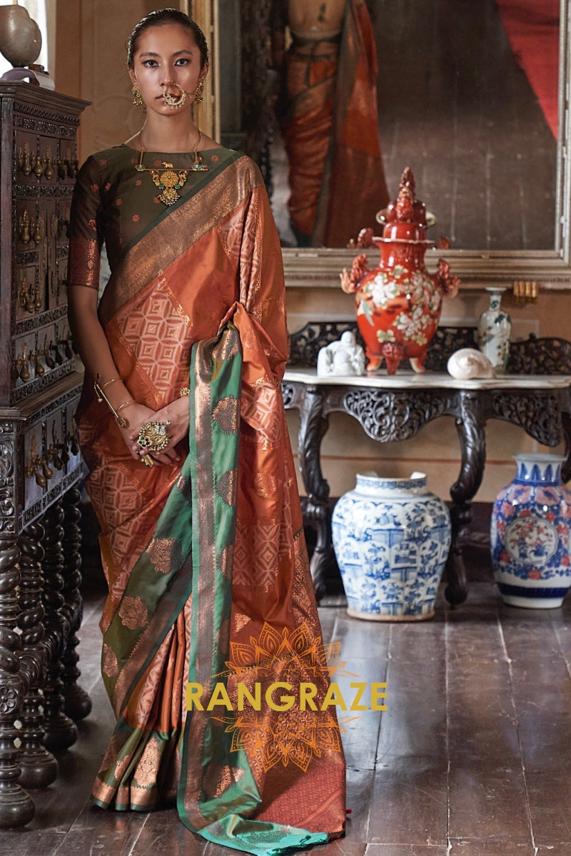 Rust Harmony – Pochampally Silk Saree