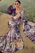 Royal Mirage Purple Printed Satin Silk Saree