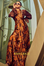 Espresso Brown And Beige Printed Satin Silk Saree