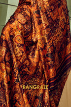 Espresso Brown And Beige Printed Satin Silk Saree