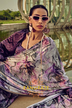 Royal Mirage Purple Printed Satin Silk Saree