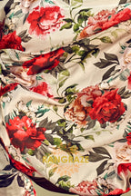 Classy Red And Green Floral Printed Satin Silk Saree