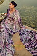 Royal Mirage Purple Printed Satin Silk Saree
