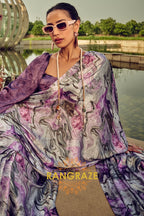 Royal Mirage Purple Printed Satin Silk Saree
