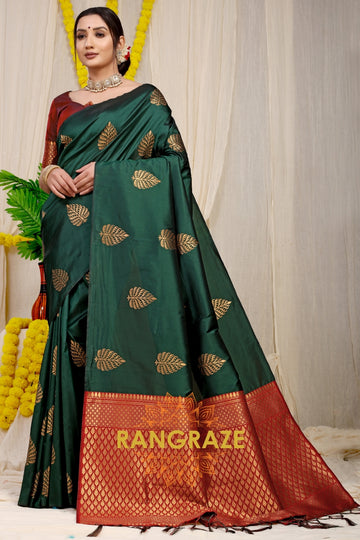 Teal Green Banarasi Silk Saree With Pan Design And Silver Zari Border