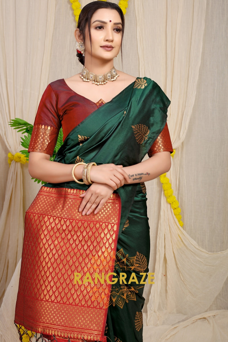 Teal Green Banarasi Silk Saree With Pan Design And Silver Zari Border