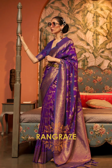 Deep Purple Woven Banarasi Brocade Silk Saree