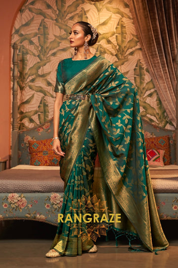 Dark Green Woven Banarasi Brocade Silk Saree