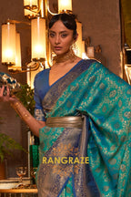 Teal Green Woven Banarasi Soft Silk Saree